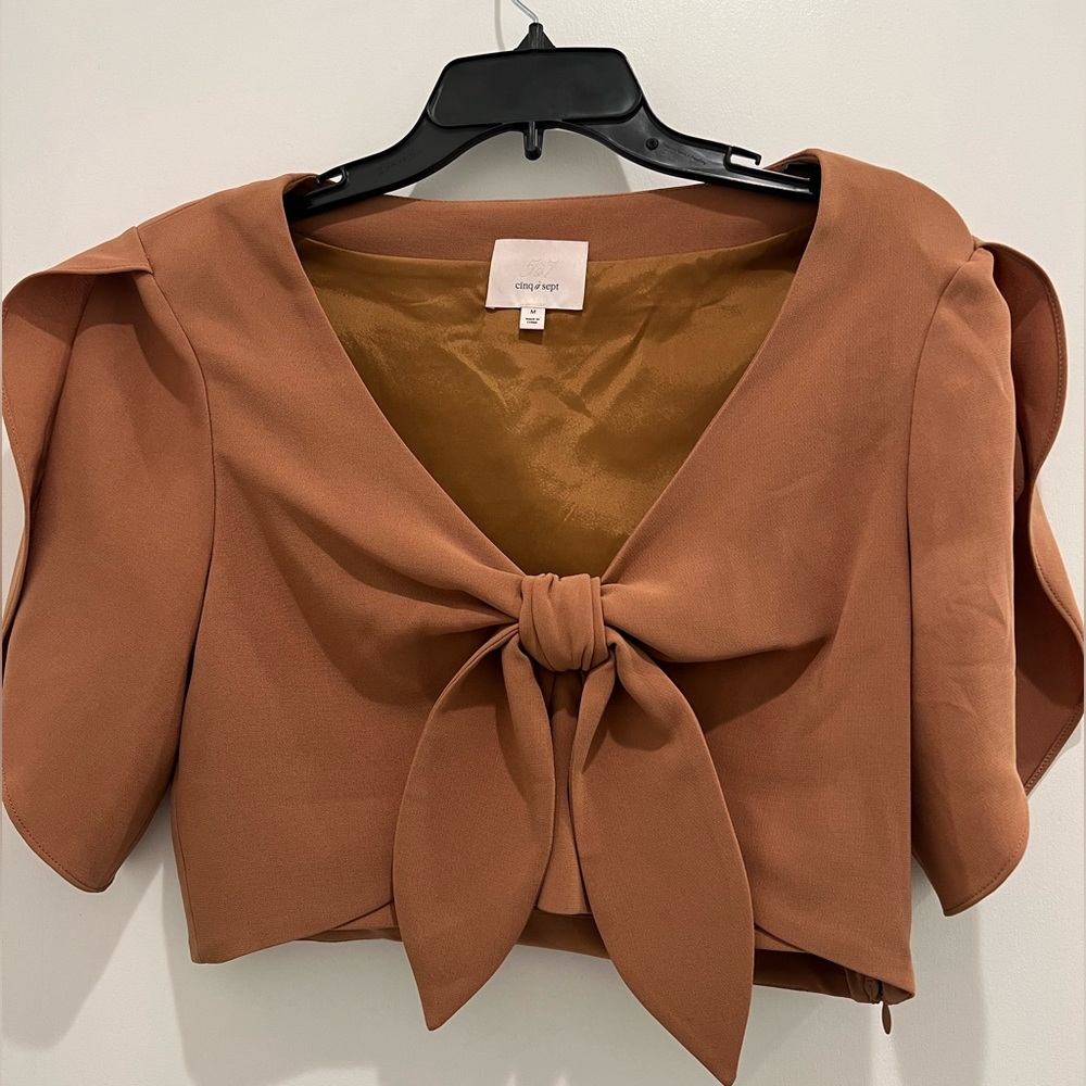 Cinq a Sept Miriam Bow Cropped Top in Cinnamon